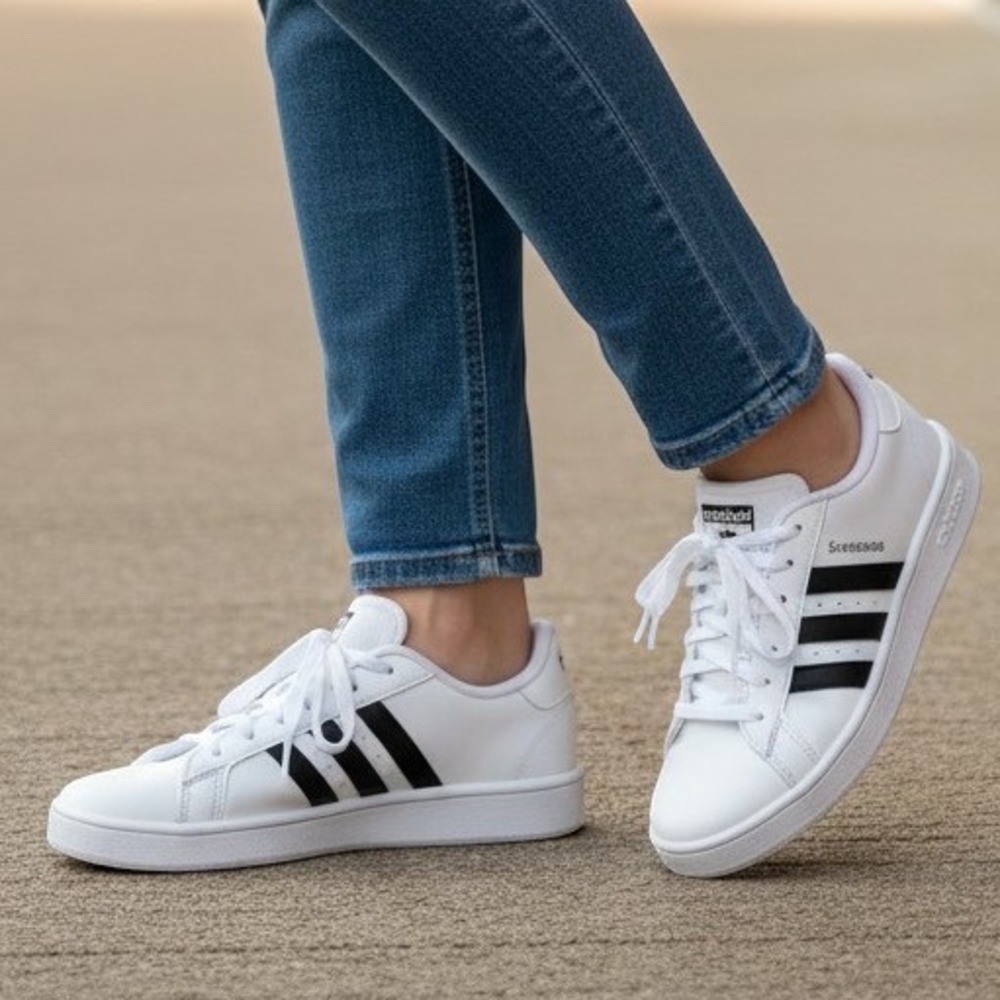 Adidas Grand Court Base White Black Sneakers EF0103 Womens Sz 6.5 Kids Sz 5